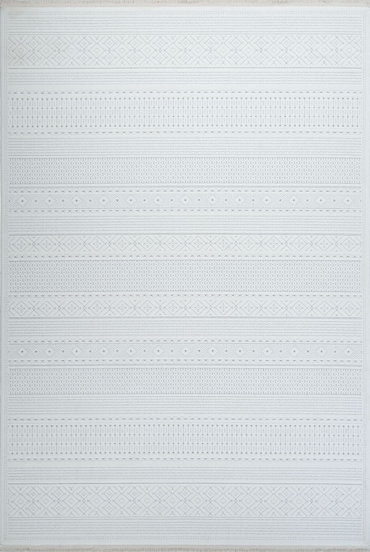 Origami 6921 Beyaz Gri - Polyester Dokuma Halı | Modern Salon Halısı